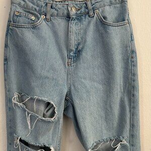 Topshop Distressed Blue Mom Jeans (W28 L32)